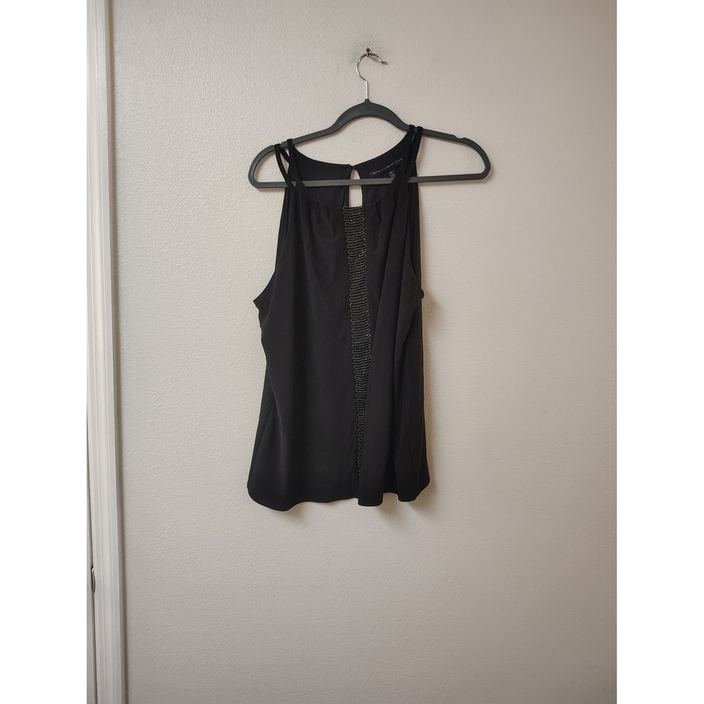 White House Black Market Black Sleeveless Top XL Ladder Stitch Keyhole Back